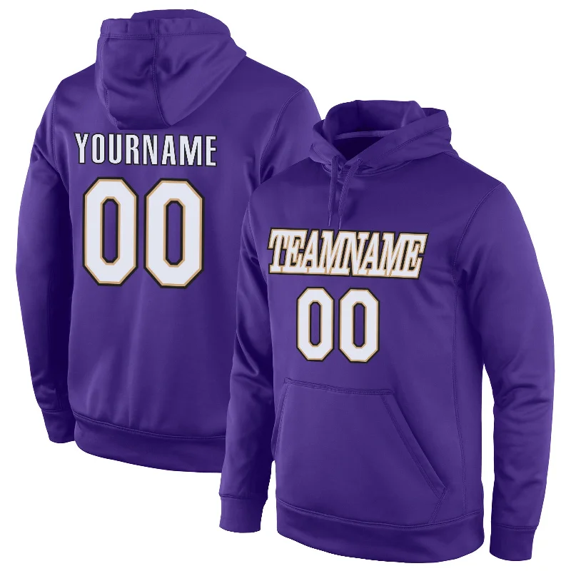 One Size Stitched Purple White-Old Gold Sports Pullover Sweatshirt Hoodie