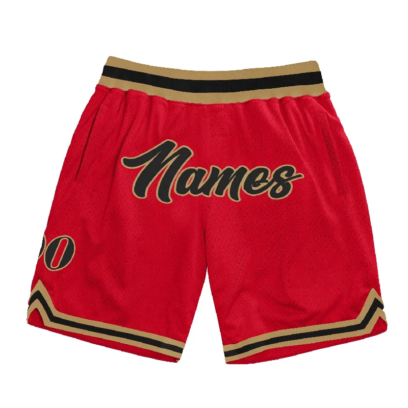 One Size Red Black-Old Gold Authentic Throwback Basketball Shorts