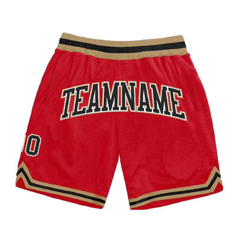 One Size Red Black-Old Gold Authentic Throwback Basketball Shorts