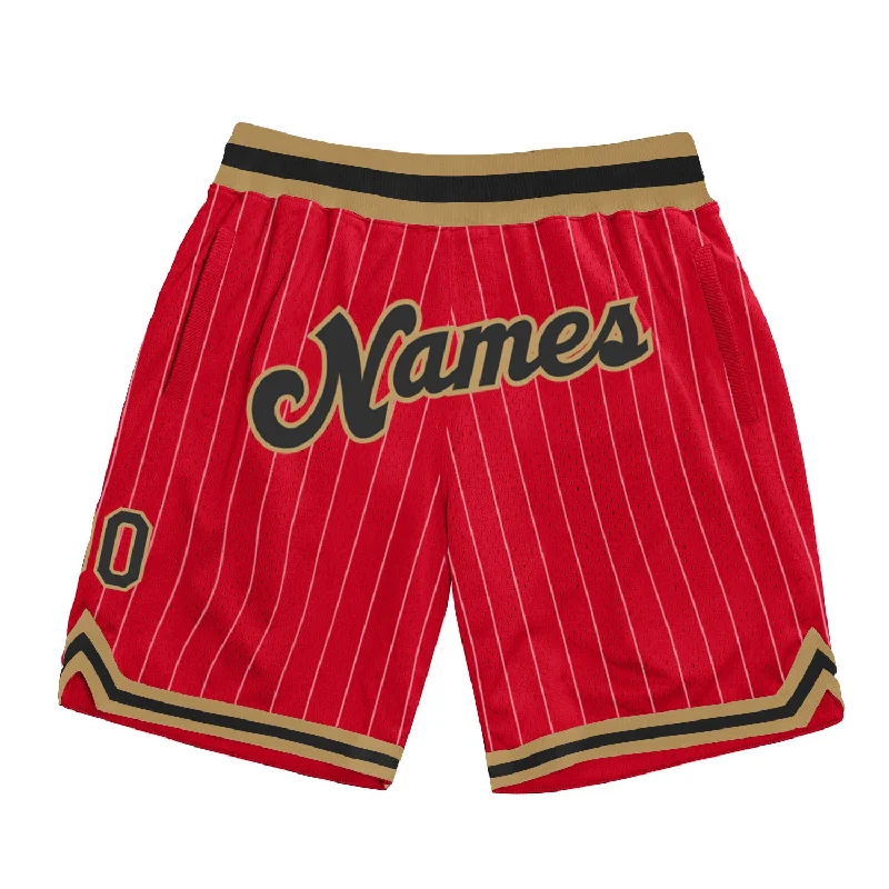 One Size Red White Pinstripe Black-Old Gold Authentic Basketball Shorts