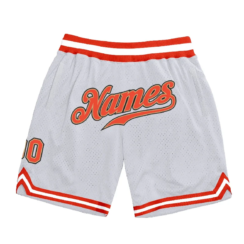 One Size White Orange-Old Gold Authentic Throwback Basketball Shorts