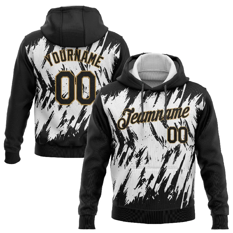 One Size Stitched White Black-Old Gold 3D Pattern Design Sports Pullover Sweatshirt Hoodie