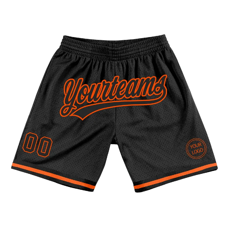 One Size Black Orange Authentic Throwback Basketball Shorts