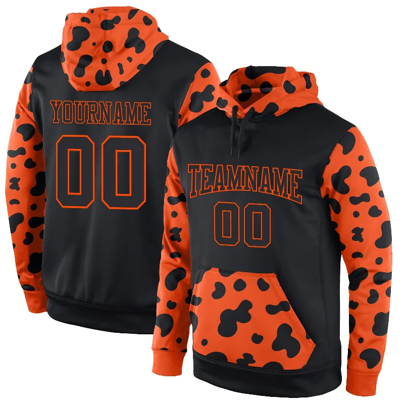 One Size Stitched Black Black-Orange Sports Pullover Sweatshirt Hoodie