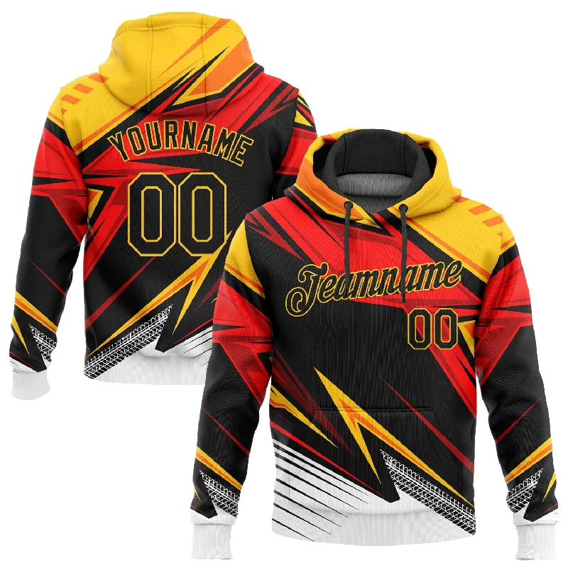 One Size Stitched Gold Black Orange-White 3D Pattern Design Sports Pullover Sweatshirt Hoodie