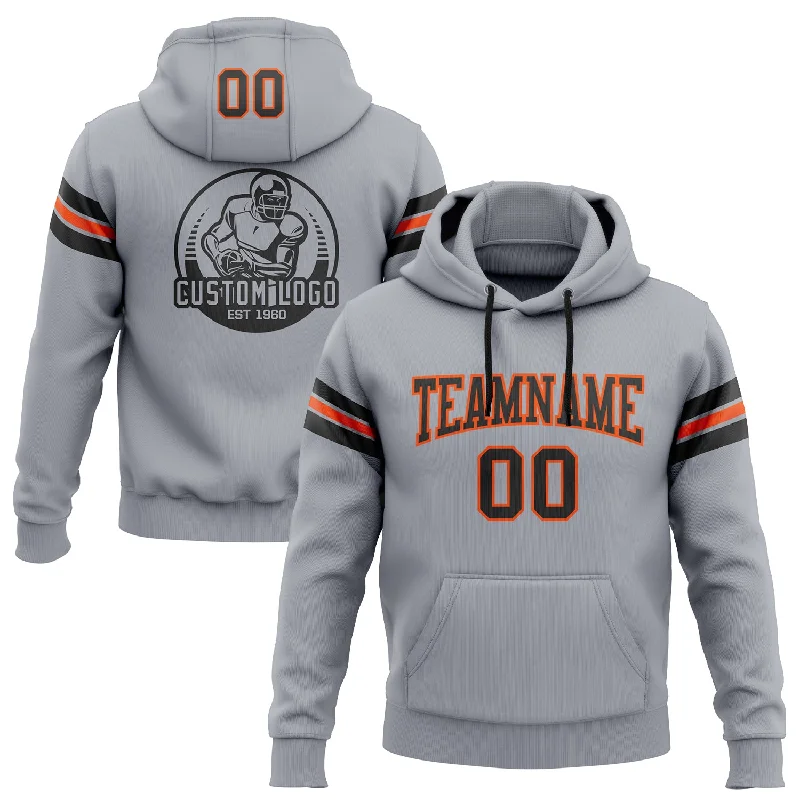 One Size Stitched Gray Black-Orange Football Pullover Sweatshirt Hoodie