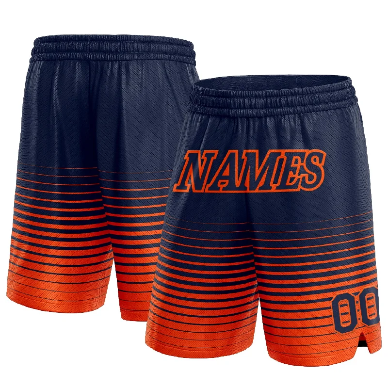 One Size Navy Orange Pinstripe Fade Fashion Authentic Basketball Shorts