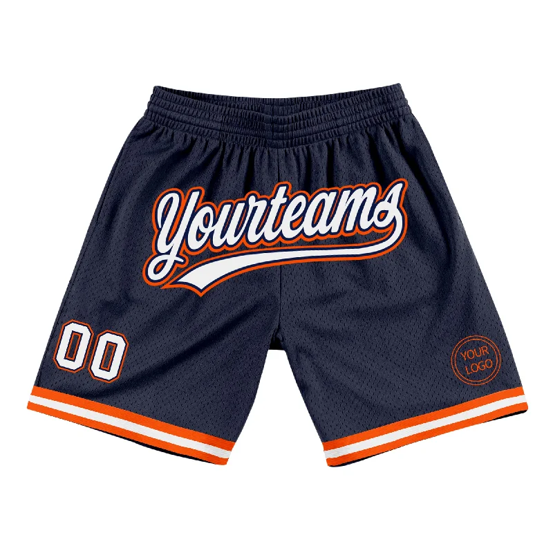 One Size Navy White-Orange Authentic Throwback Basketball Shorts