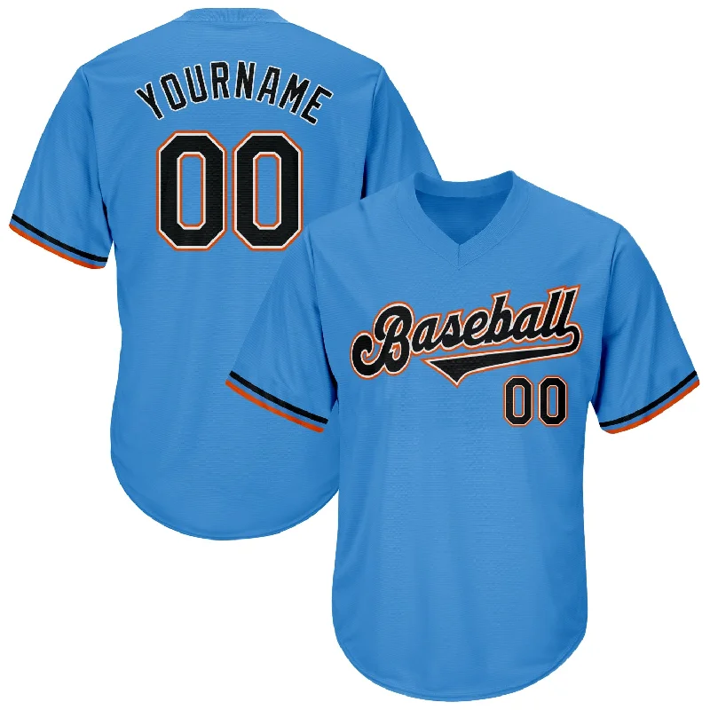 One Size Powder Blue Black-Orange Authentic Throwback Rib-Knit Baseball Jersey Shirt