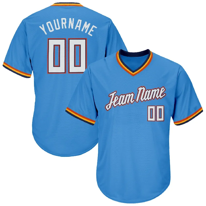 One Size Powder Blue White-Orange Authentic Throwback Rib-Knit Baseball Jersey Shirt