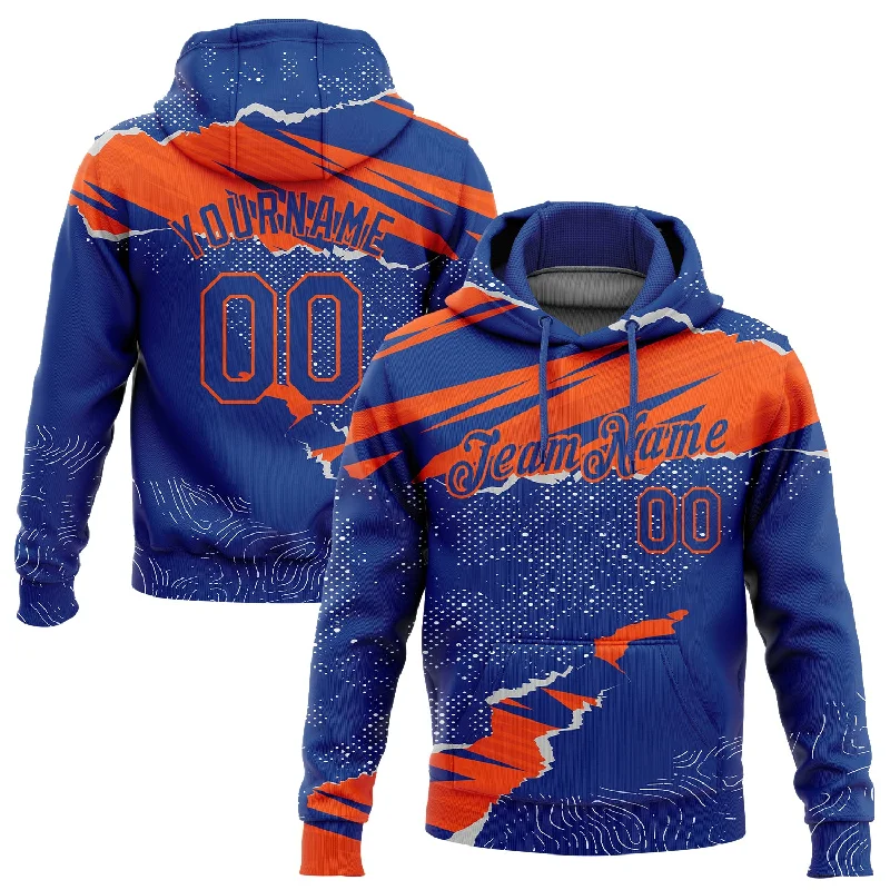 One Size Stitched Royal Orange 3D Pattern Design Torn Paper Style Sports Pullover Sweatshirt Hoodie