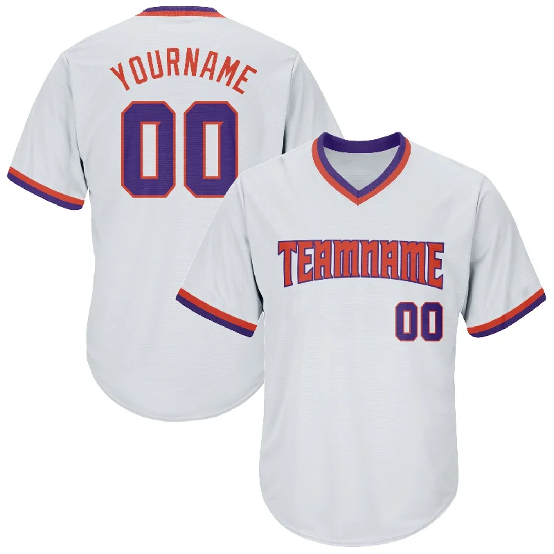 One Size White Purple-Orange Authentic Throwback Rib-Knit Baseball Jersey Shirt