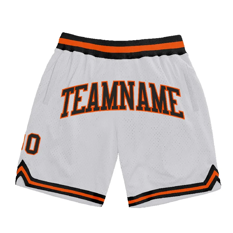 One Size White Black-Orange Authentic Throwback Basketball Shorts