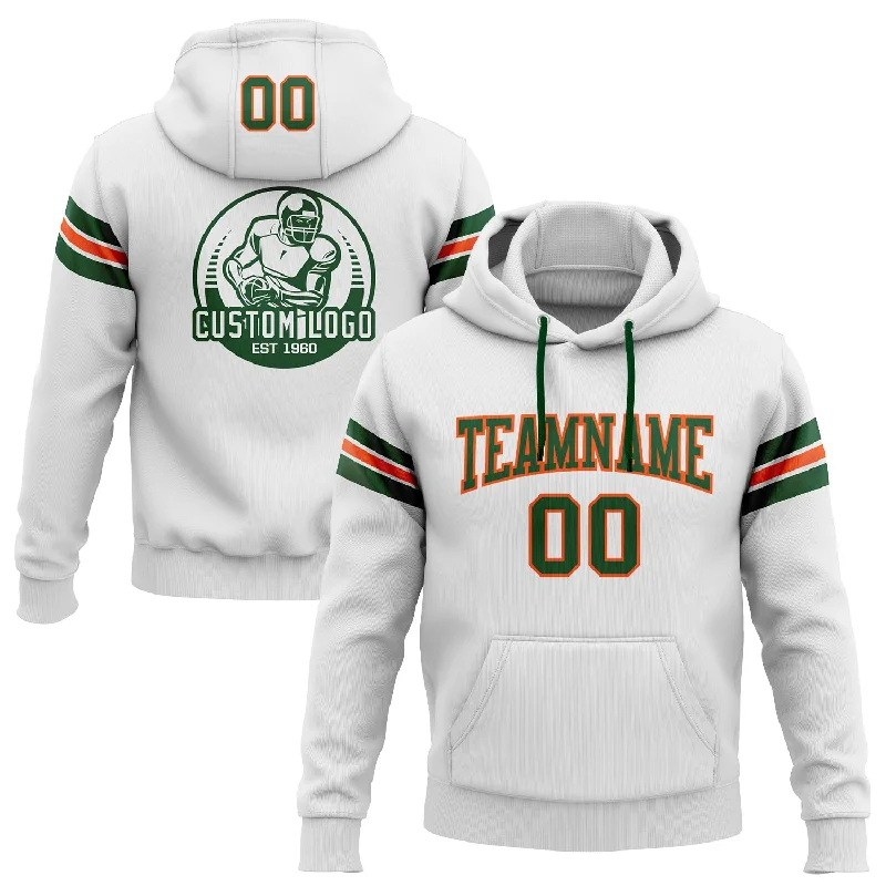 One Size Stitched White Green-Orange Football Pullover Sweatshirt Hoodie