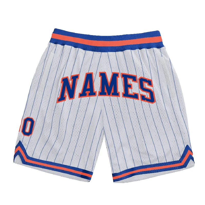 One Size White Royal Pinstripe Royal-Orange Authentic Basketball Shorts