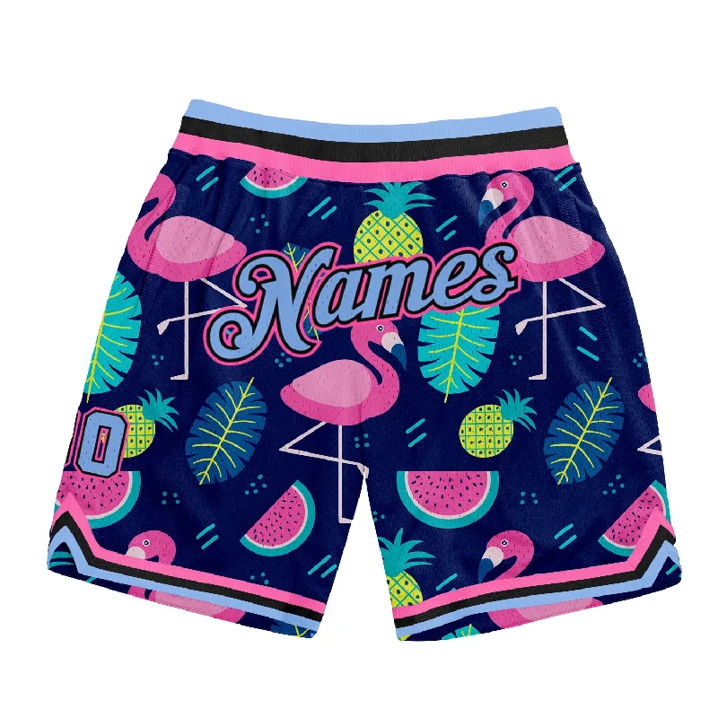 One Size Black Light Blue-Pink 3D Pattern Design Hawaii Flamingo Authentic Basketball Shorts