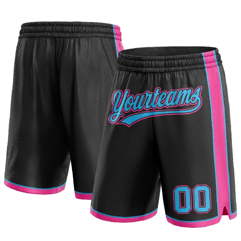 One Size Black Sky Blue-Pink Authentic Basketball Shorts