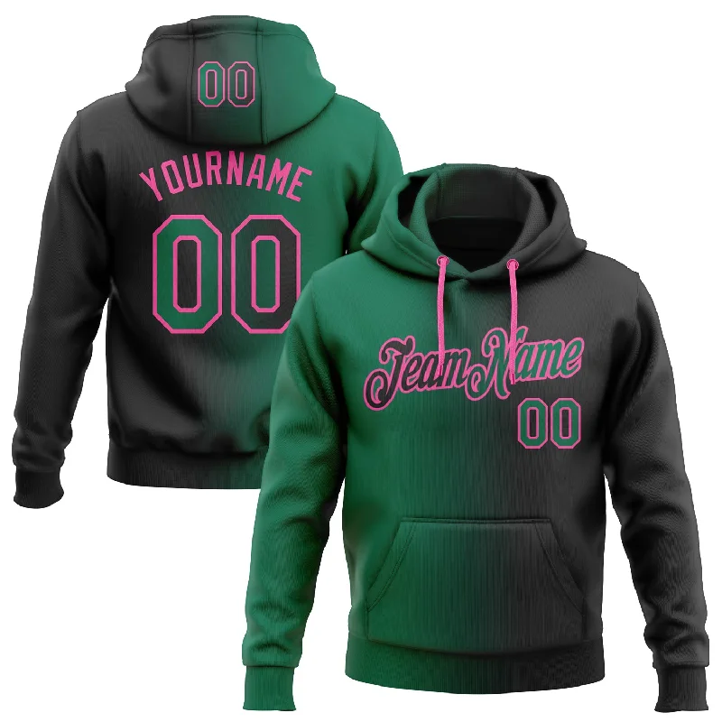 One Size Stitched Black Kelly Green-Pink Gradient Fashion Sports Pullover Sweatshirt Hoodie