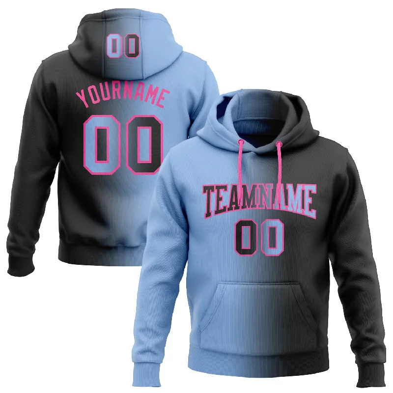 One Size Stitched Black Light Blue-Pink Gradient Fashion Sports Pullover Sweatshirt Hoodie