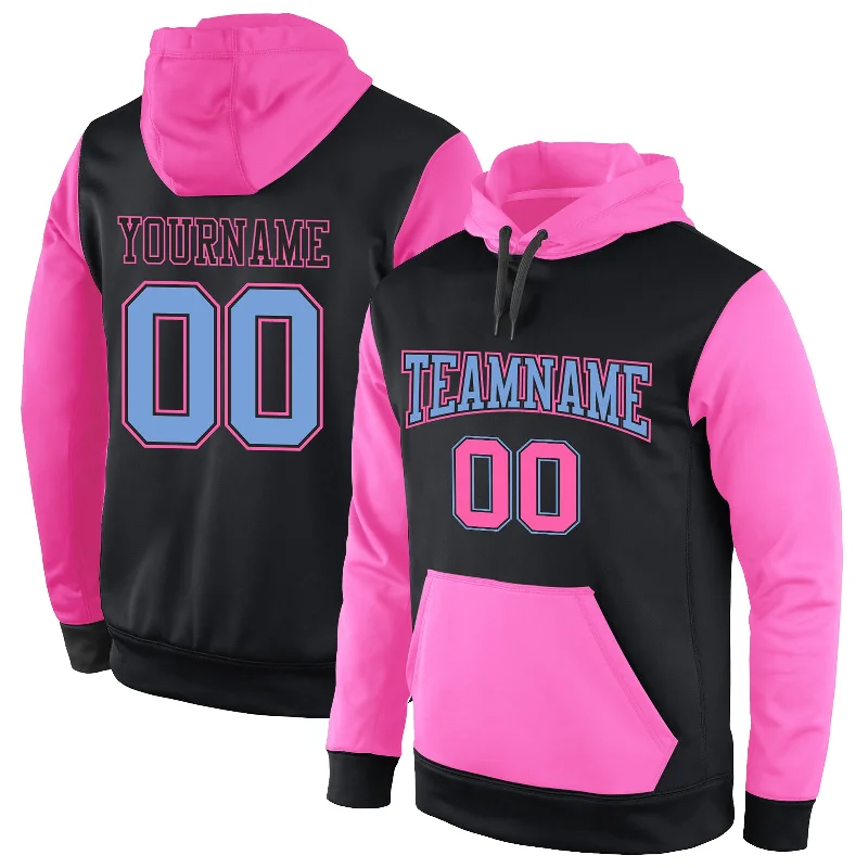 One Size Stitched Black Light Blue-Pink Sports Pullover Sweatshirt Hoodie