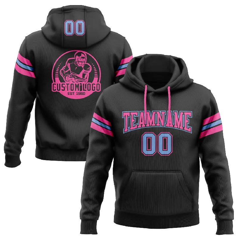 One Size Stitched Black Light Blue-Pink Football Pullover Sweatshirt Hoodie