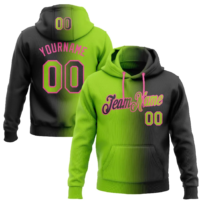 One Size Stitched Black Neon Green-Pink Gradient Fashion Sports Pullover Sweatshirt Hoodie