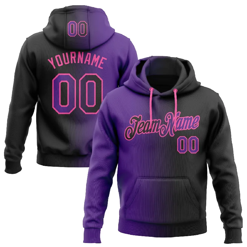 One Size Stitched Black Purple-Pink Gradient Fashion Sports Pullover Sweatshirt Hoodie