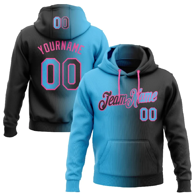 One Size Stitched Black Sky Blue-Pink Gradient Fashion Sports Pullover Sweatshirt Hoodie