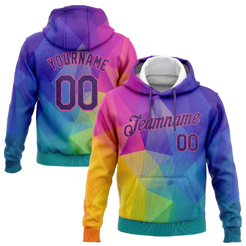 One Size Stitched Gold Purple-Pink 3D Pattern Design Abstract Rainbow Sports Pullover Sweatshirt Hoodie