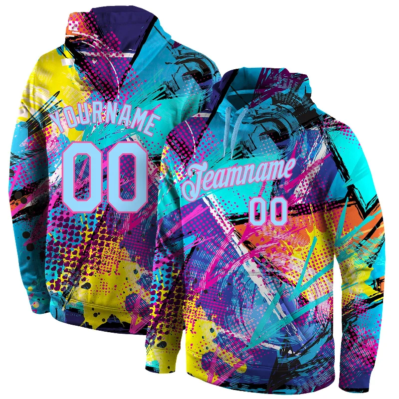 One Size Stitched Graffiti Pattern Light Blue-Pink 3D Sports Pullover Sweatshirt Hoodie