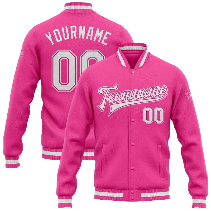 One Size Pink White Bomber Full-Snap Varsity Letterman Jacket