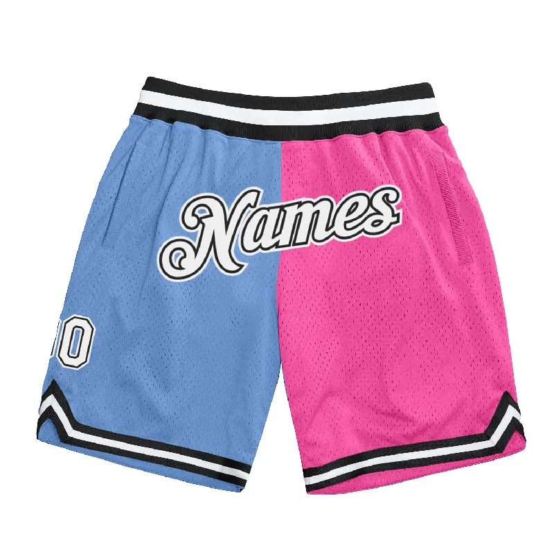 One Size Light Blue White-Pink Authentic Throwback Split Fashion Basketball Shorts