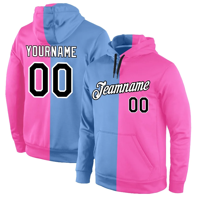 One Size Stitched Light Blue Black-Pink Split Fashion Sports Pullover Sweatshirt Hoodie