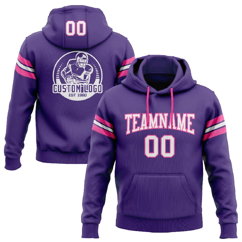 One Size Stitched Purple White-Pink Football Pullover Sweatshirt Hoodie