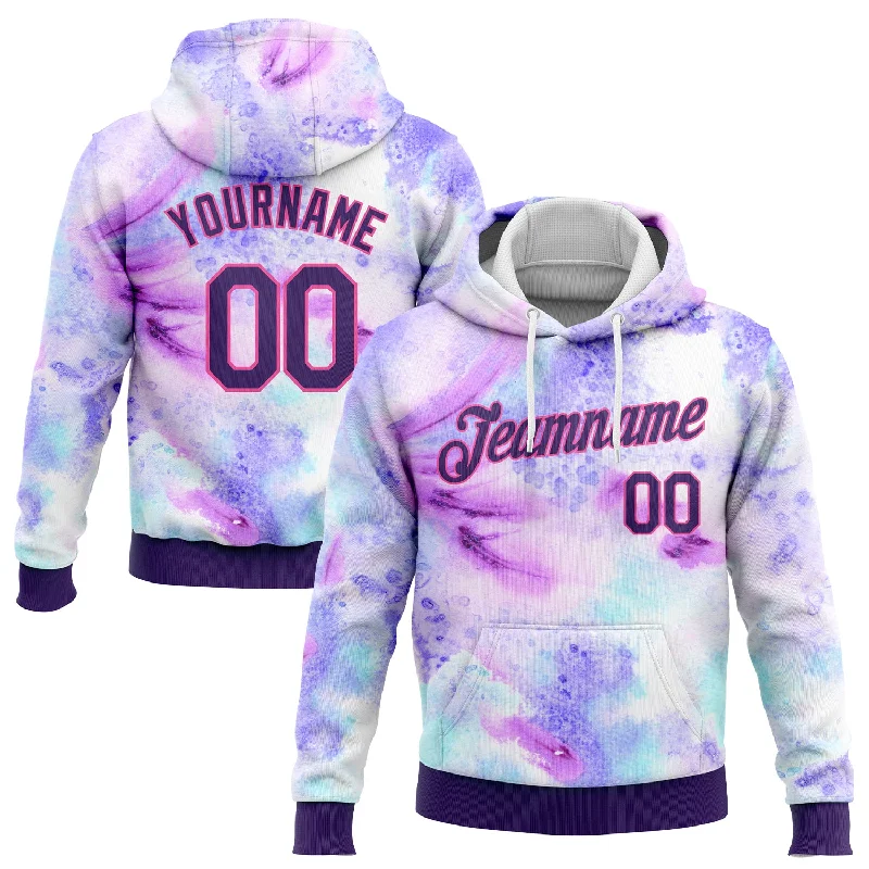 One Size Stitched Tie Dye Purple-Pink 3D Pattern Design Sports Pullover Sweatshirt Hoodie