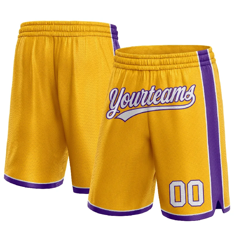 One Size Gold White-Purple Authentic Basketball Shorts