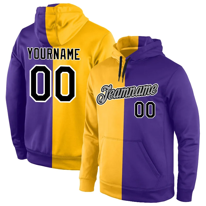 One Size Stitched Gold Black-Purple Split Fashion Sports Pullover Sweatshirt Hoodie