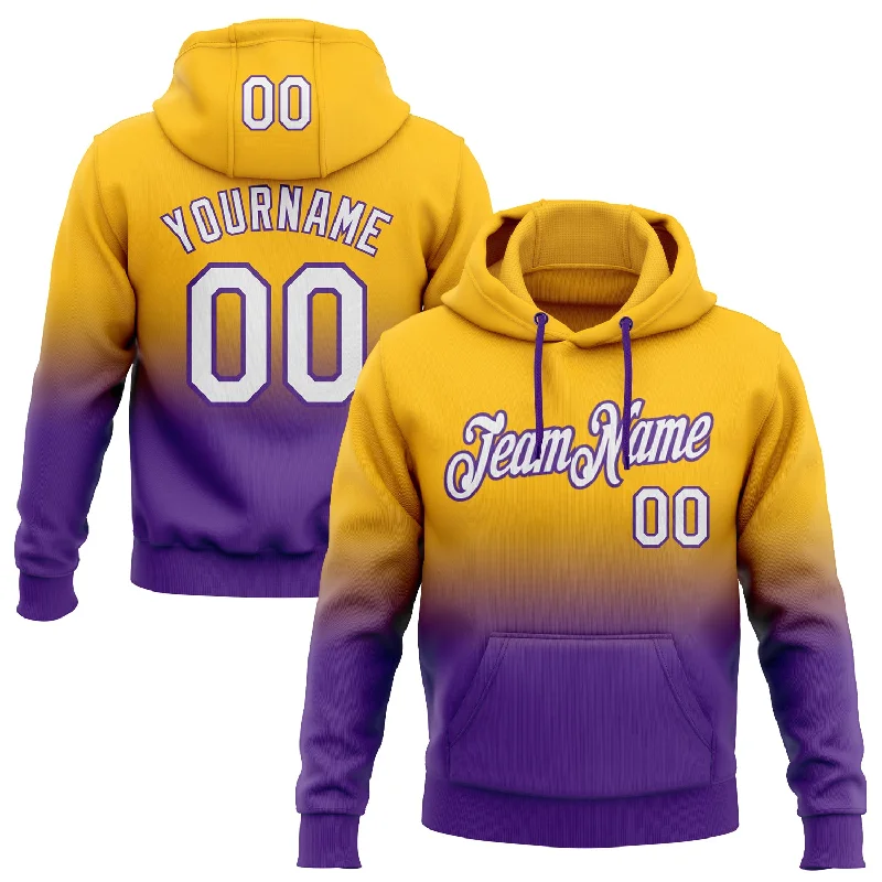 One Size Stitched Gold White-Purple Fade Fashion Sports Pullover Sweatshirt Hoodie