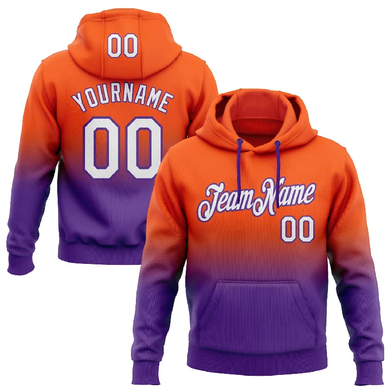 One Size Stitched Orange White-Purple Fade Fashion Sports Pullover Sweatshirt Hoodie