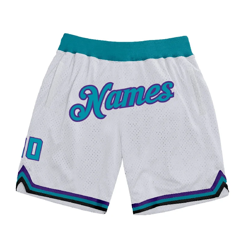 One Size White Teal-Purple Authentic Throwback Basketball Shorts