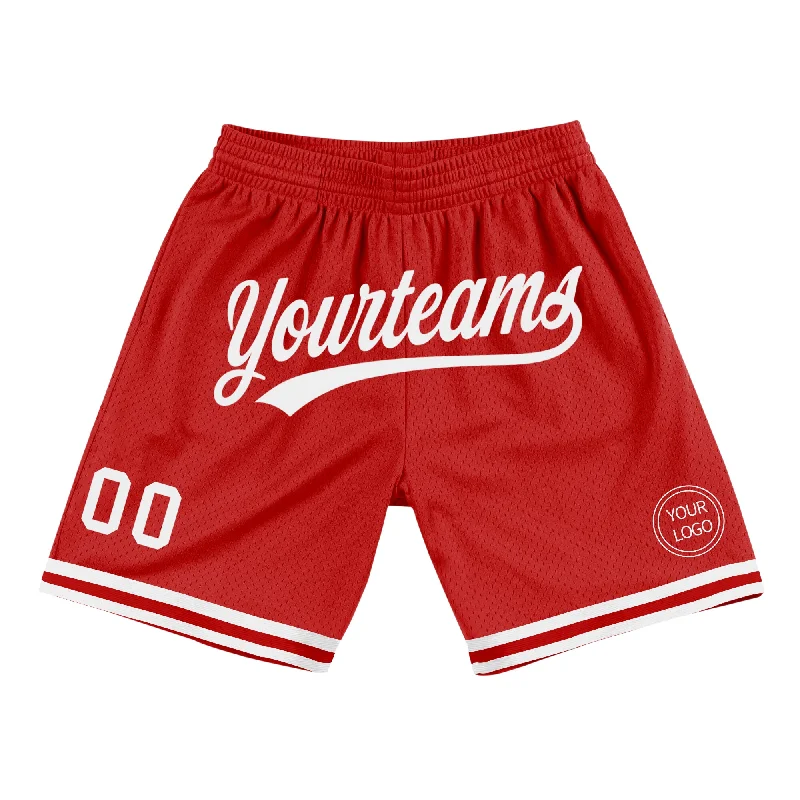 One Size Red White Authentic Throwback Basketball Shorts