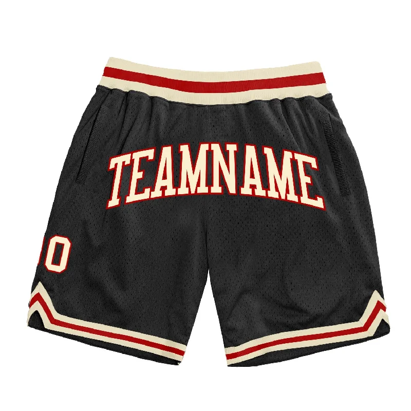 One Size Black Cream-Red Authentic Throwback Basketball Shorts