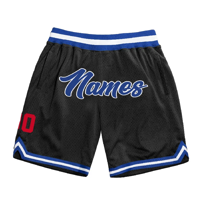 One Size Black Royal-Red Authentic Throwback Basketball Shorts