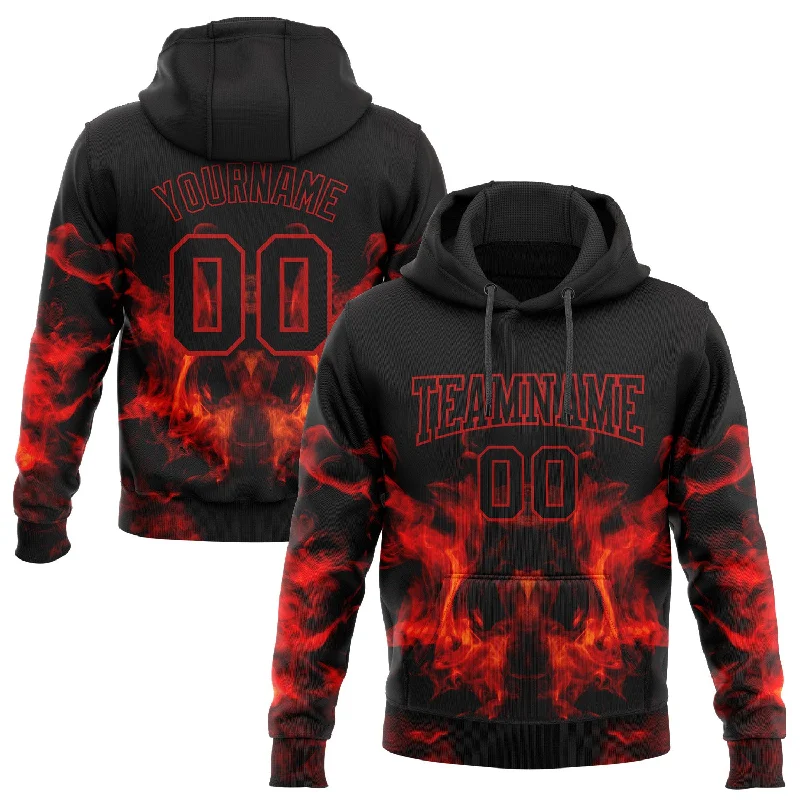 One Size Stitched Black Red 3D Skull Fashion Flame Sports Pullover Sweatshirt Hoodie