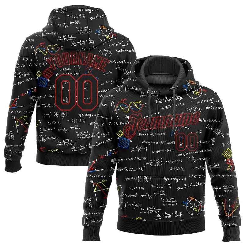 One Size Stitched Black Black Red-White 3D Pattern Design Math Sports Pullover Sweatshirt Hoodie