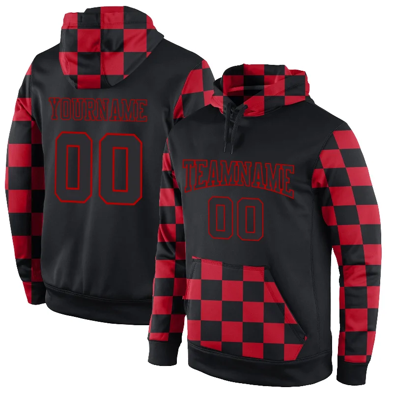 One Size Stitched Black Black-Red Sports Pullover Sweatshirt Hoodie