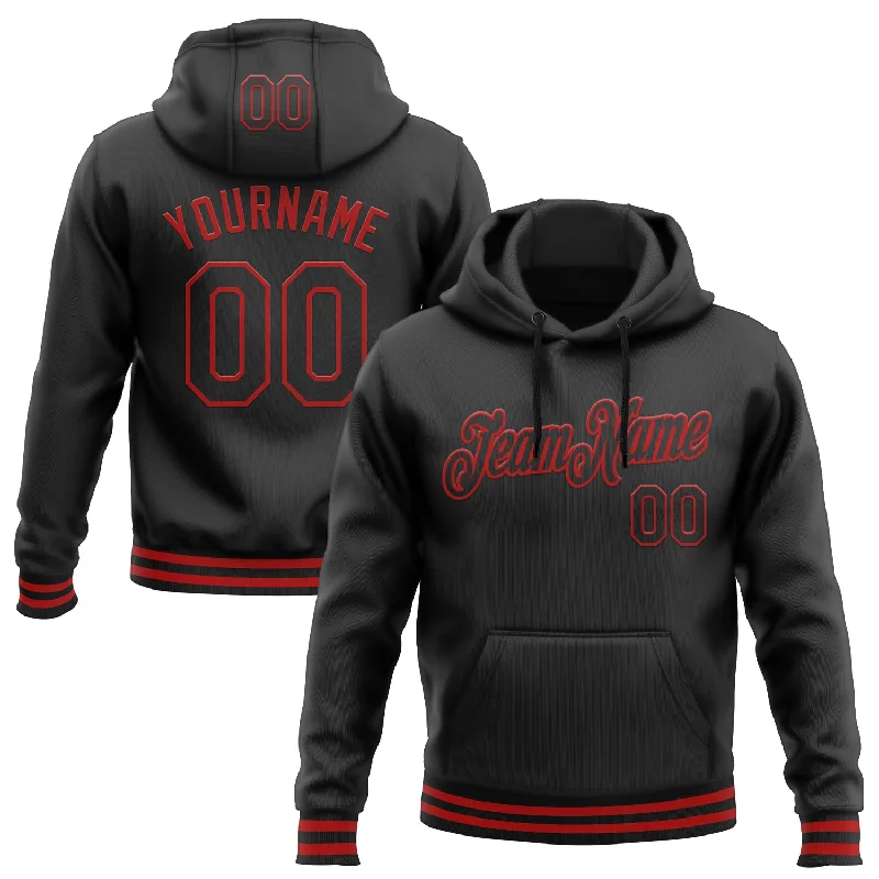 One Size Stitched Black Red Sports Pullover Sweatshirt Hoodie