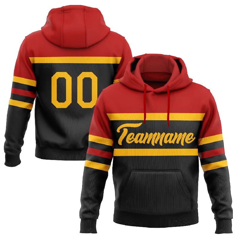 One Size Stitched Black Gold-Red Line Sports Pullover Sweatshirt Hoodie