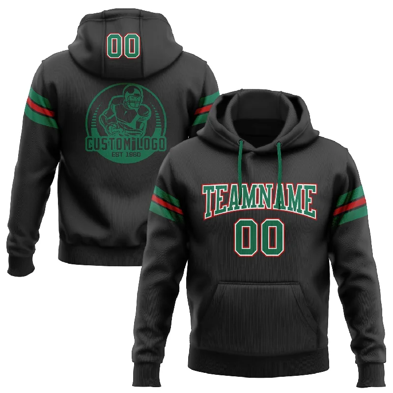 One Size Stitched Black Kelly Green-Red Football Pullover Sweatshirt Hoodie