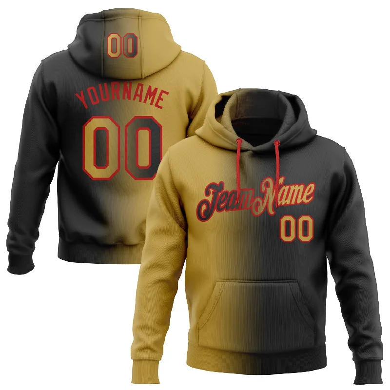 One Size Stitched Black Old Gold-Red Gradient Fashion Sports Pullover Sweatshirt Hoodie